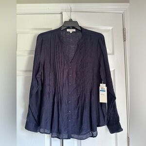 Navy Blue Linen button up blouse from Two by Vince Camuto *NWT* size XL